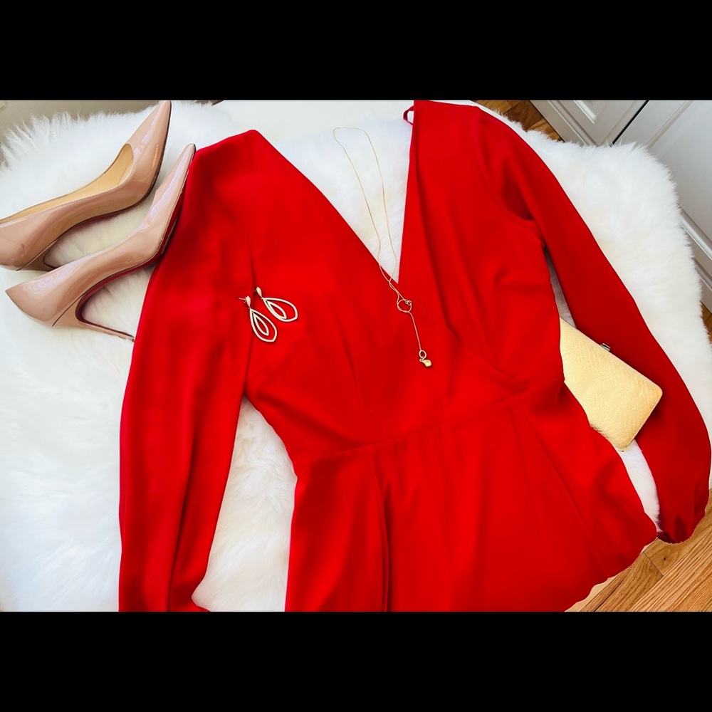 Long flowing red dress.